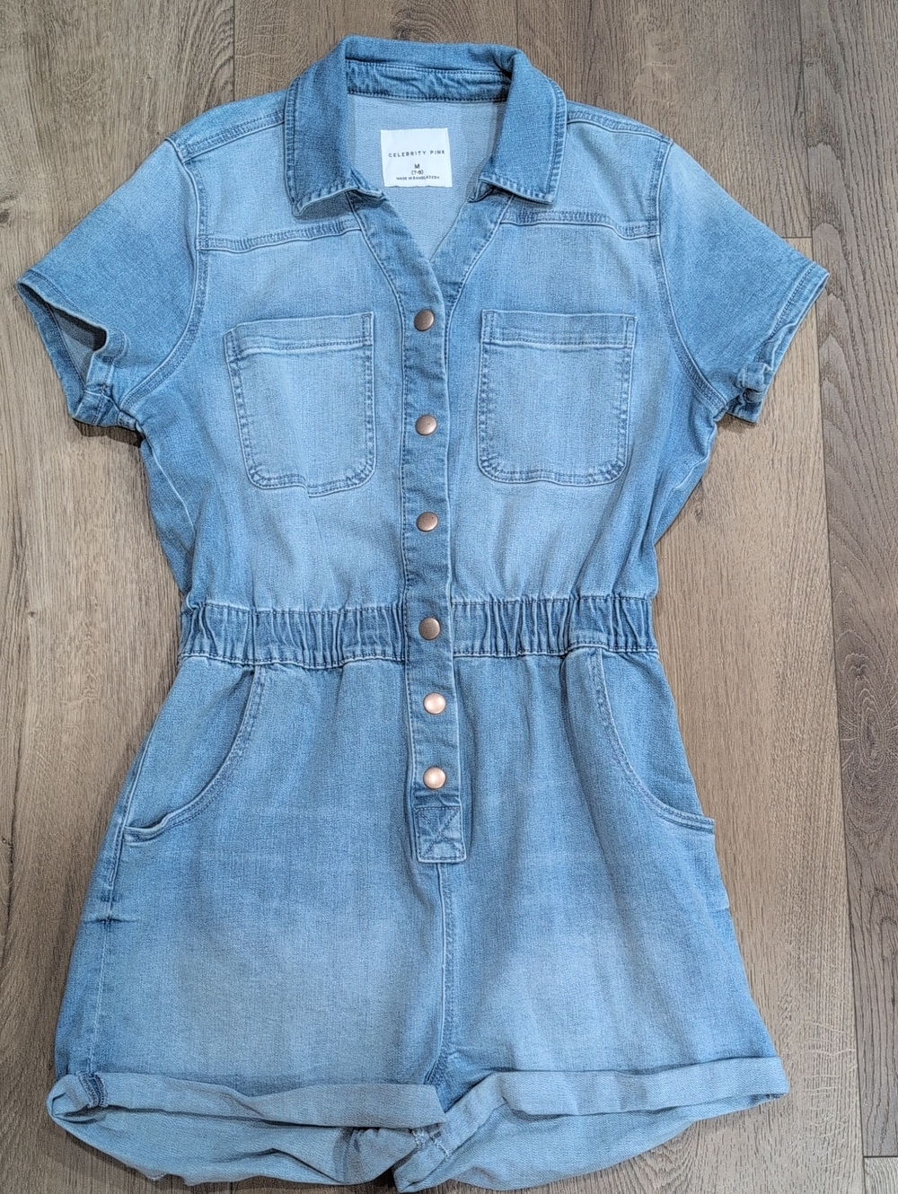 Celebrity Pink Light Blue Denim Short Sleeve Romper